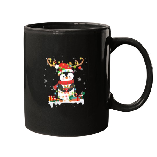 Discover Cute Penguin Reindeer Santa Hat Xmas Christmas Penguin Lover Mugs