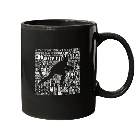 Discover Hockey Player Reverse Typography Mugs