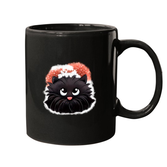 Discover A Lovely Christmas Cute Black Cat Closeup With Snow On Head Mugs