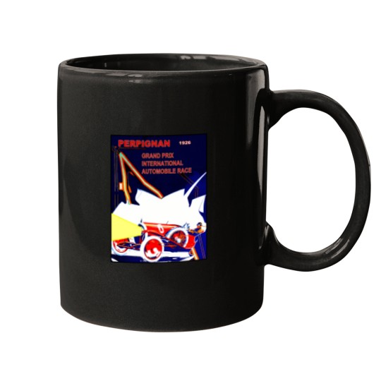 Discover Perpignan Vintage Grand Prix Auto Advertising Print Mugs