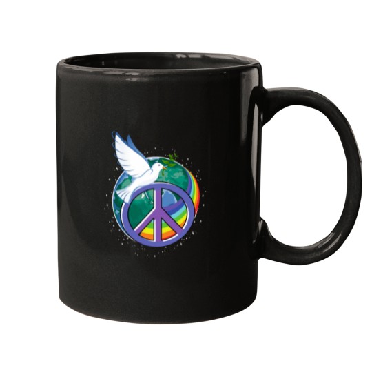Discover peace dove peace sign peace rainbow V-Neck Mugs