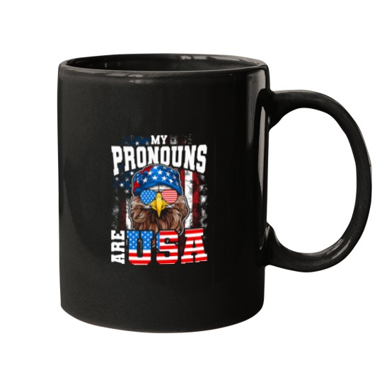 Discover My Pronouns Are USA Patriotic Eagle Funny 4th of July Mugs