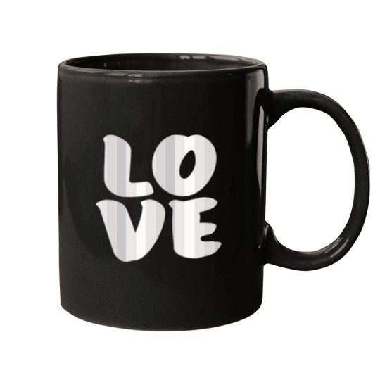 Discover Letters spelling LOVE with colorful stripes Mugs