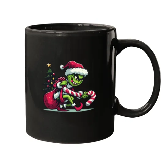 Discover The funny character Christmas Candy Cane Mischief Mugs