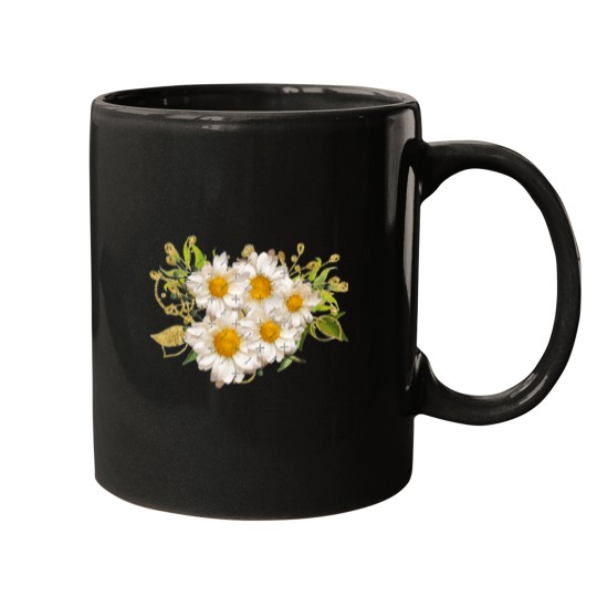 Discover White Daisy Pattern Watercolor Floral Gerber Flower Bouquet Blue PaintActive  - 1 Mugs