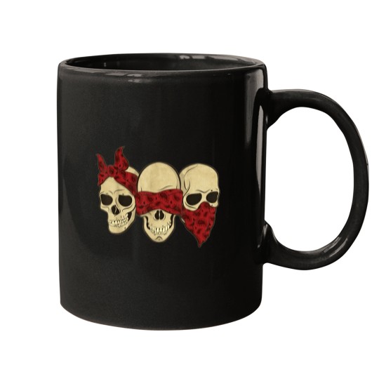 Discover Hear See Speak No Evil Skull Heads Mugs