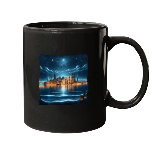 Discover San Francisco Night Skyline And Ocean Bay Area Mugs