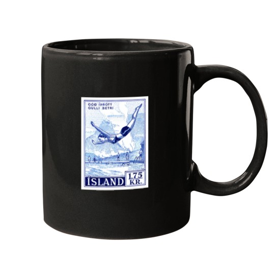 Discover 1955 Iceland Water Sports Postage Stamp Mugs