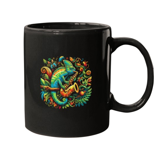 Discover Colorful Chameleon Playing Saxophone Sax Music A Mugs