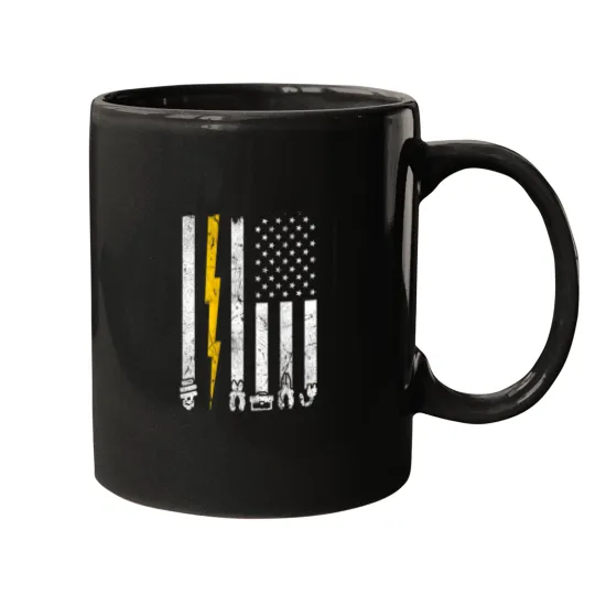 Discover Electrician Tools USA American Flag Electric Sq Mugs