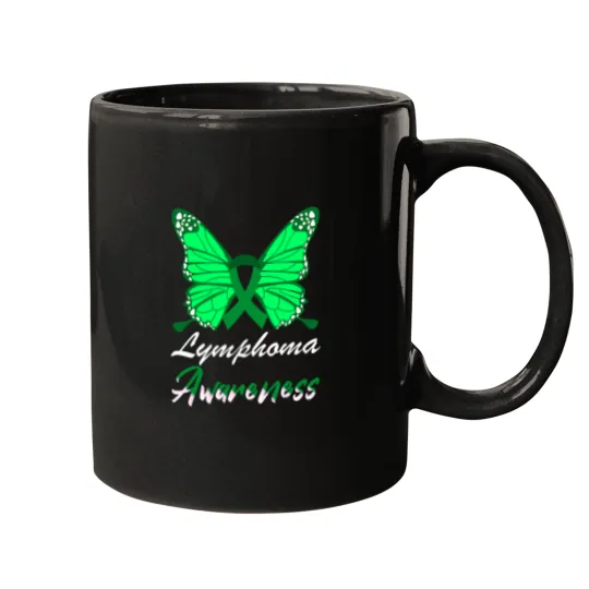 Discover Lymphoma Awareness Butterfly Green Ribbon Support Mugs