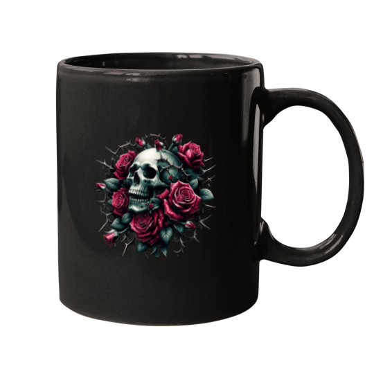 Discover Romantic Gothic Skull with Roses Dark Floral Art Mugs