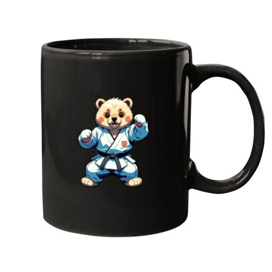 Discover AI Generated Karate Bear Cartoon Illustration Mugs