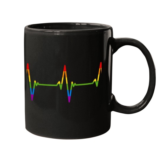 Discover Rainbow Heartbeat Shirt Cute LGBTQ Gay Pride Mon Mugs