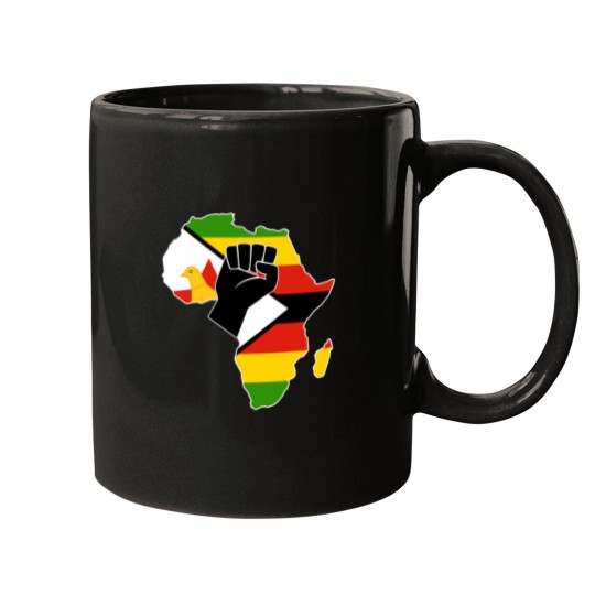 Discover Zimbabwean pride Zimbabwe flag Africa map raised fist hoodie Mugs