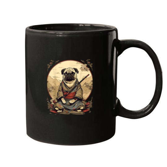 Discover Vintage Japanese Art Samurai Pug Dog.png Mugs