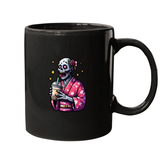 Discover zombie drinking bubble tea japanese kimono 1 Mugs