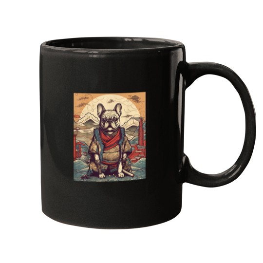 Discover Vintage Japanese Art Samurai French Bulldog.png Mugs
