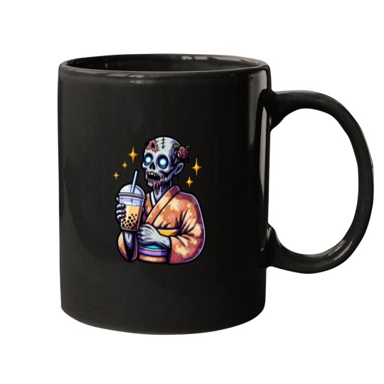 Discover zombie drinking bubble tea japanese kimono 1 Mugs