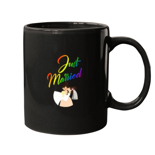 Discover Just Married Double Bride Lesbian Couple Rainbow Mugs