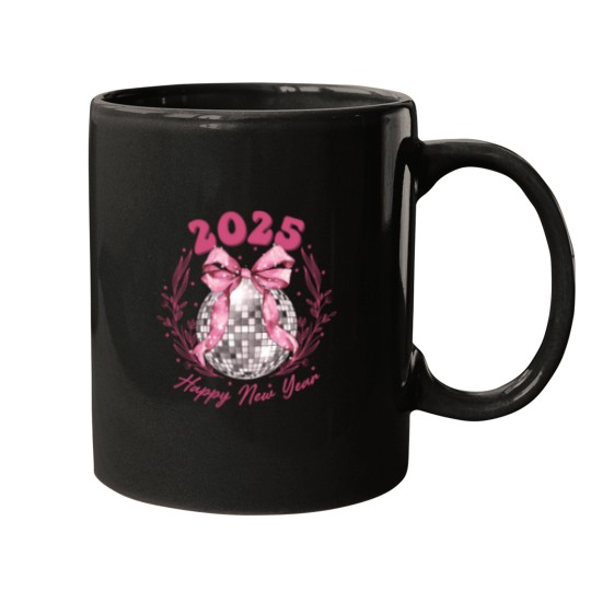 Discover 2025 New Year Disco Ball Pink Ribbon Happy New Y Mugs