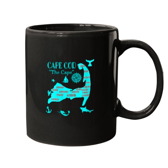 Discover Womens Map of Cape Cod Aqua Blue Nautical Symbol Mugs