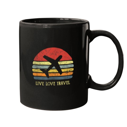 Discover Vintage Sunset Airplane Travel Love World Travel Mugs
