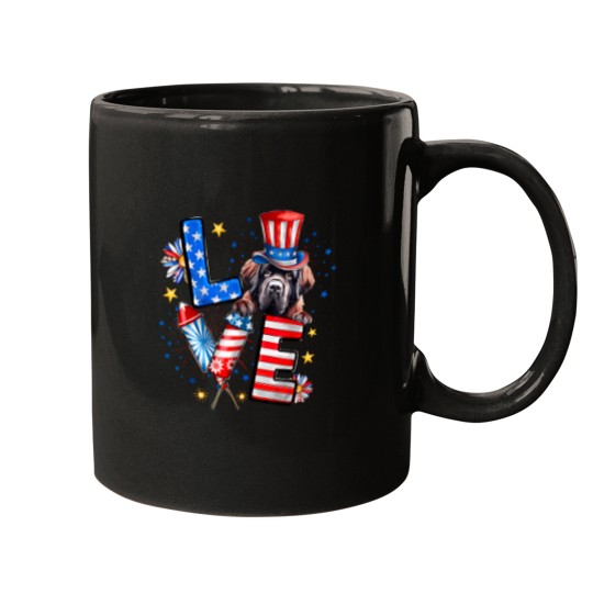 Discover Love Newfoundland Dog American Flag 4Th Of July T-Shirt Mugs