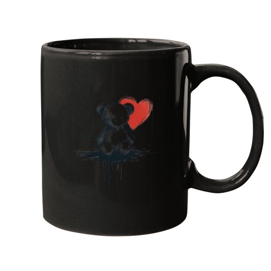 Discover Cute Teddy Bear With Hearts (Ink Design) (4) Mugs