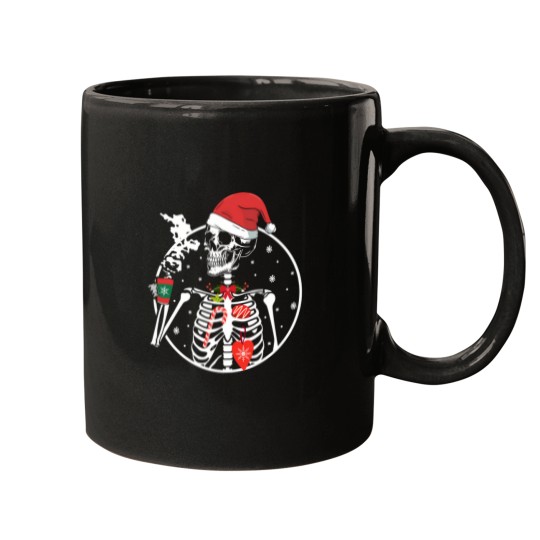 Discover Christmas-Skeleton-With-Smiling-Skull-Drinking-Coffee-Latte-(2) T-Shirt Mugs