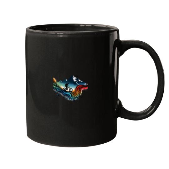 Discover Retro Colorful Downhill Mountain Biker Mugs