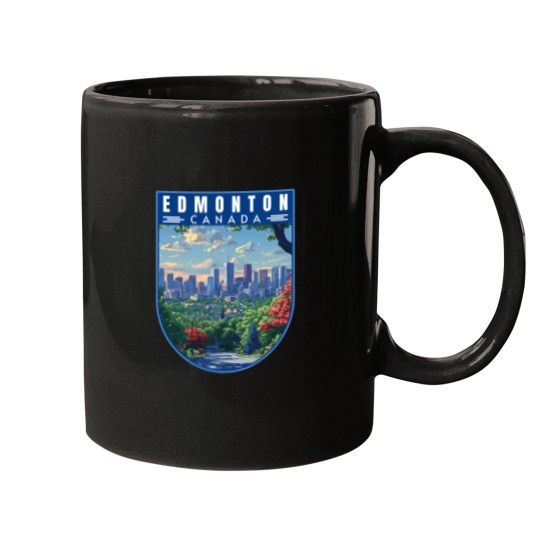 Discover edmonton in alberta canada retro travel art landcape 1 Mugs