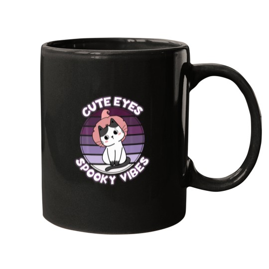 Discover Funny Cute Eyes Spooky Vibes Kawaii Cat Halloween Costume   T-Shirt Mugs