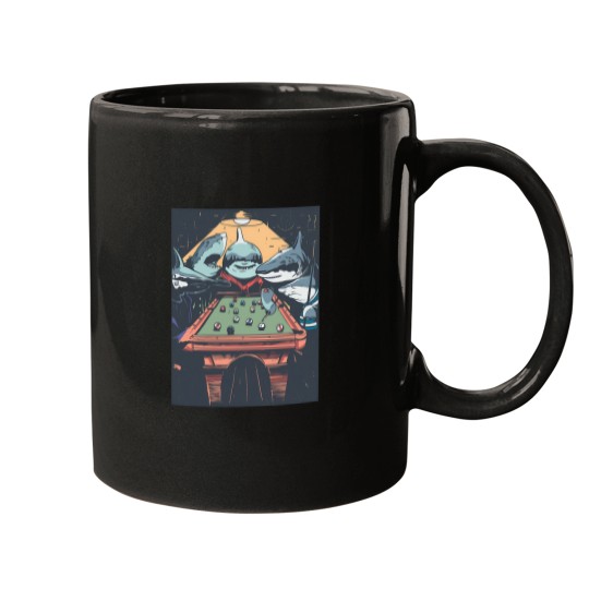 Discover Funny Shark Playing Pool Mugs
