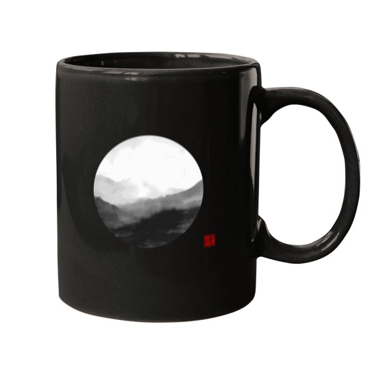 Discover Abstract Japanese Landscape With Mountains And Calligraphy T-Shirt Mugs