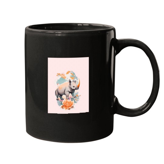 Discover 1.sticker Animals Series - colorful cute rhino- pleasant rhino - Rhinoceros Mugs