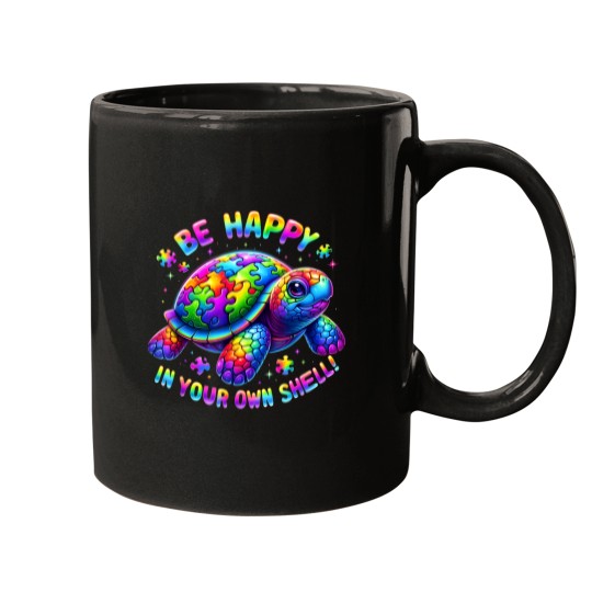 Discover Autism Awareness Rainbow Turtle Be Happy In Your Own Shell Mugs