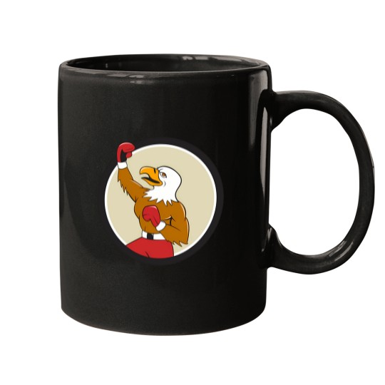 Discover Bald Eagle Boxer Pumping Fist Circle Cartoon T-Shirt Mugs