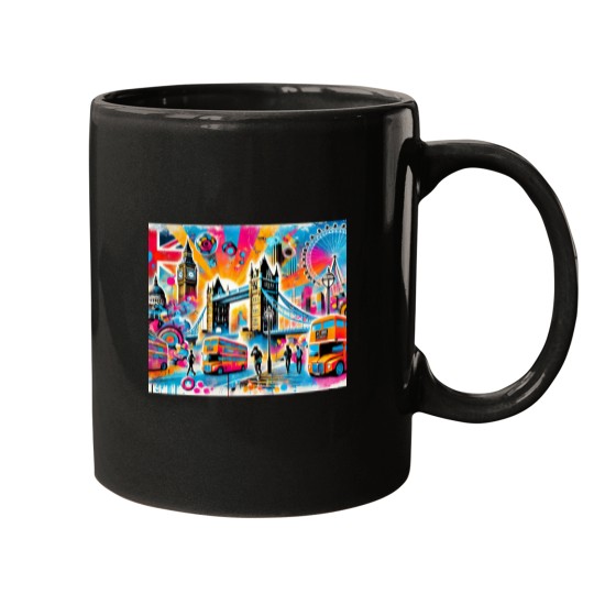 Discover “Neon London Vibes Pop Art Cityscape” Mugs