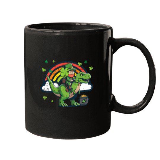 Discover Kids-St-Patricks-Day-Leprechaun-On-Dino-Saint-Pattys-Toddler-Boys-T-Shirt Mugs