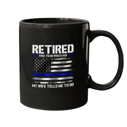 Discover Retired-Police-Officer-Shirt-Funny-Retired-Thin-Blue-Line-T-Shirt Mugs