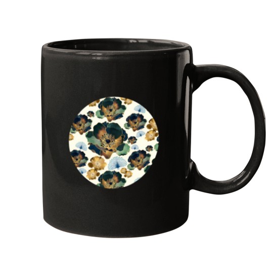 Discover Indigo Flowers And Peacocks Mugs