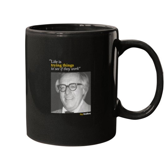 Discover Ray-Bradbury'S-Portrait-With-A-Creativity-Quote-(Inverse)---Copy T-Shirt Mugs