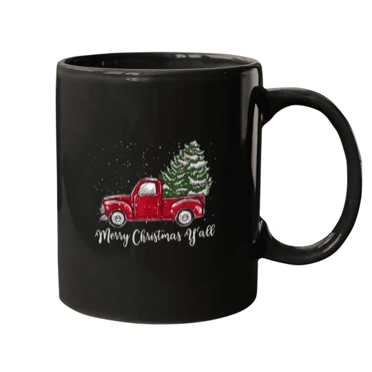 Discover Red-Truck-Christmas-Shirt---Merry-Christmas-Yall-T-Shirt Mugs