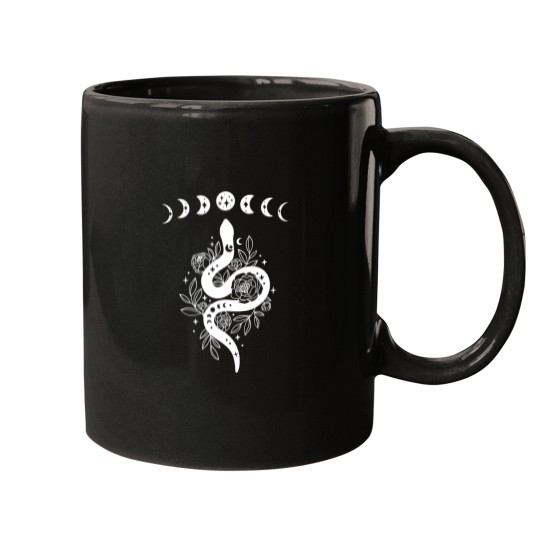 Discover Celestial Snake, Mystical Lunar Snake, Celestial Mystical Floral Moon Snake Mugs