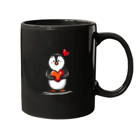 Discover Valentines Day Penguin Holding A Red Heart, Penguin Valentine Active T Tee Mugs