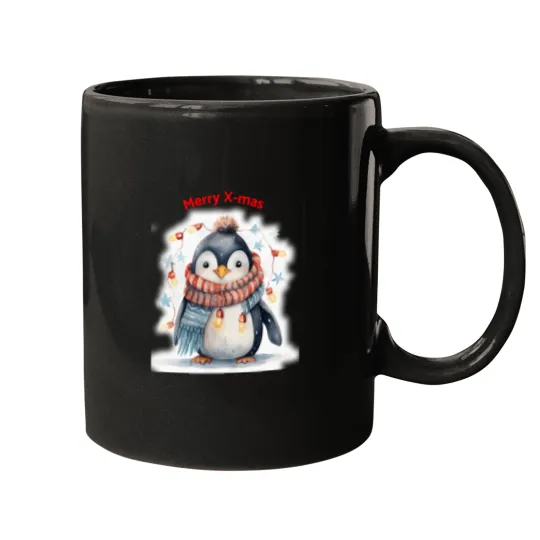 Discover Xmas Penguin In Christmas Lights Funny Penguin Cute Penguin Xmas Wish Active T Tee Mugs