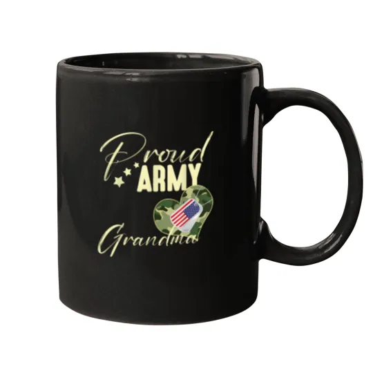 Discover Proud-Army-Grandma-Camouflage-Dog-Tag-Usa-American-Flag-T-Shirt Mugs