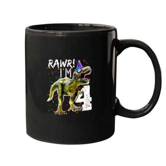 Discover Kids-Rawr-I'M-4-4Th-Birthday-T-Rex-Dinosaur-Party-Gift-For-Boys-T-Shirt Mugs