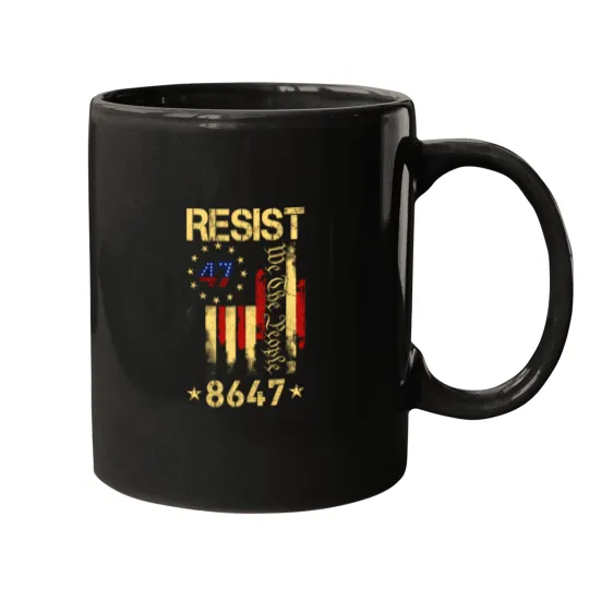 Discover Anti Trump 8647 86 47 US Flag We The People Impeach 47 Unisex Mugs
